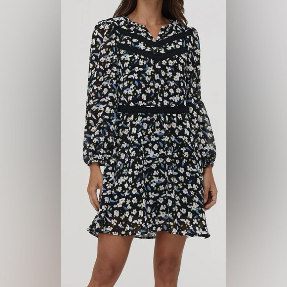 89th & Madison NWT Sz Large  Baby Doll Floral Black Lined Dress